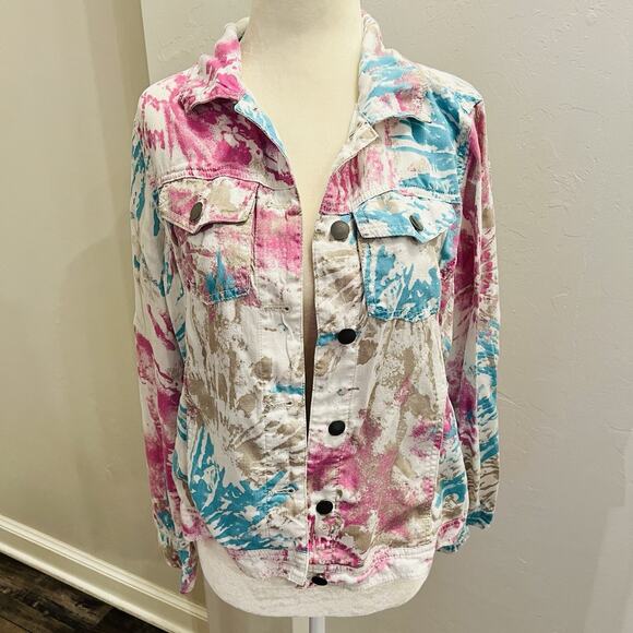 Chico's Women’s Size 1 Medium Jacket Long Sleeve Multicolor Tie Dye (A0129) - Picture 1 of 5